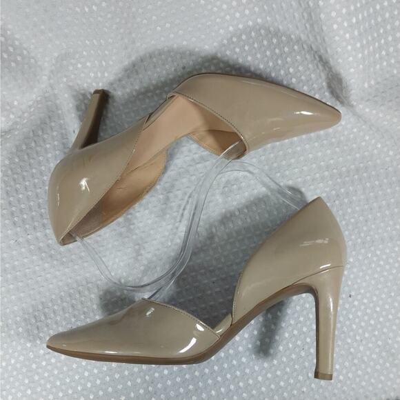 FRANCO SARTO! NUDE BEIGE/TAN PATENT LEATHER CUTAWAY SIDE PUMPS, HEELS! SZ 9M - Picture 6 of 11